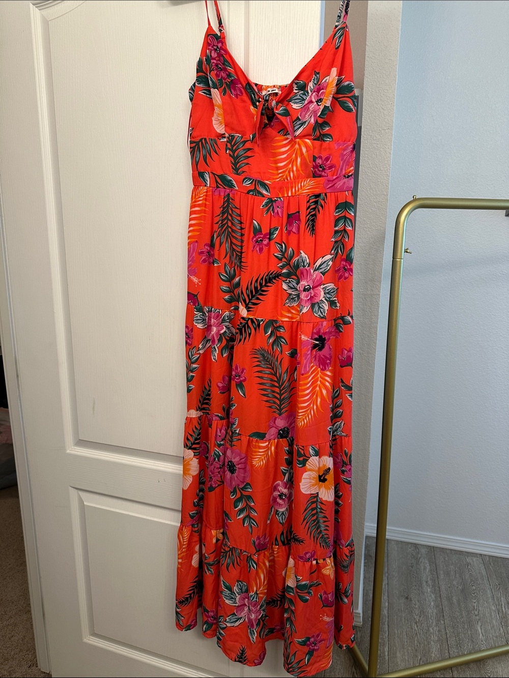 miami Red Coral Floral Tie-Front Maxi Skirt - Picture 3 of 12